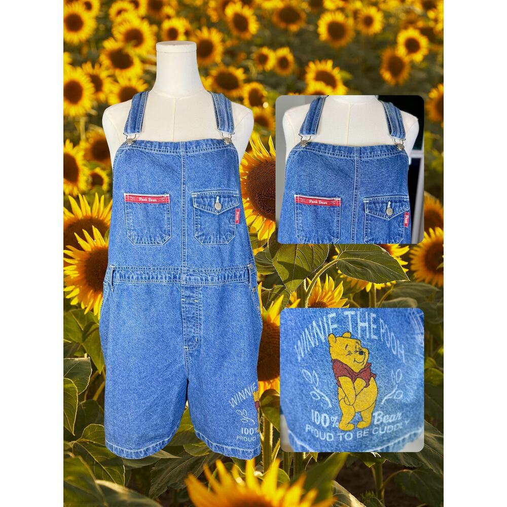 Volup Vintage Y2K Disney Winnie the Pooh Denim Bib Shortalls Size 22W - Picture 2 of 5